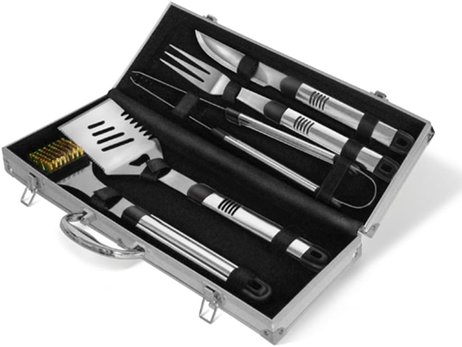 ACTIVA Grillbesteck Set 5-teilig – Edelstahl Grillset mit Grillzange, Wender, Grillbürste & mehr im praktischen Aluminiumkoffer