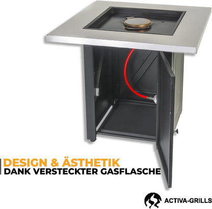 ACTIVA Feuertisch Merida I Premium Feuerstelle Gas aus hochwertigem Edelstahl inkl. Lavasteinen I Edler Feuertisch Gas für Outdoor und Garten