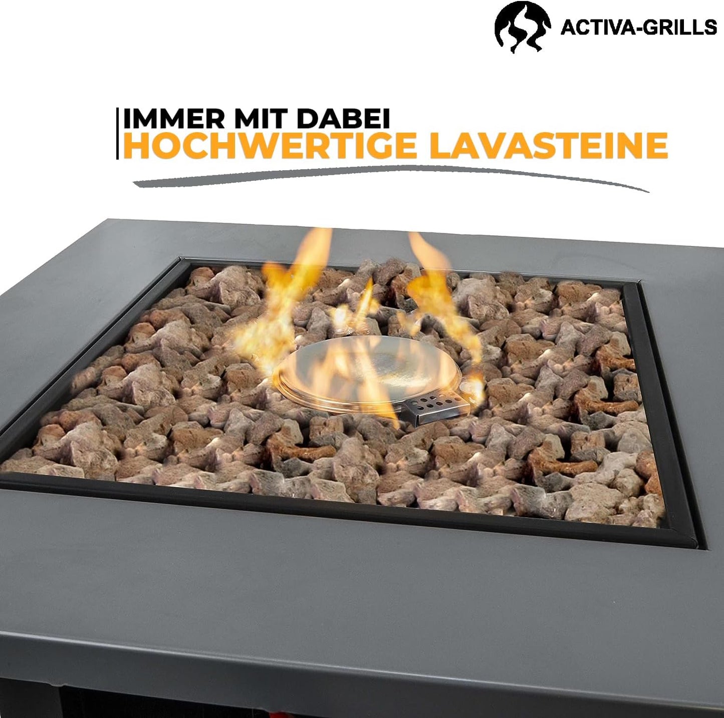 ACTIVA Feuertisch Merida I Premium Feuerstelle Gas aus hochwertigem Edelstahl inkl. Lavasteinen I Edler Feuertisch Gas für Outdoor und Garten