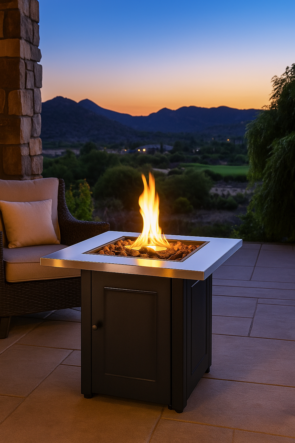 ACTIVA Feuertisch Merida I Premium Feuerstelle Gas aus hochwertigem Edelstahl inkl. Lavasteinen I Edler Feuertisch Gas für Outdoor und Garten